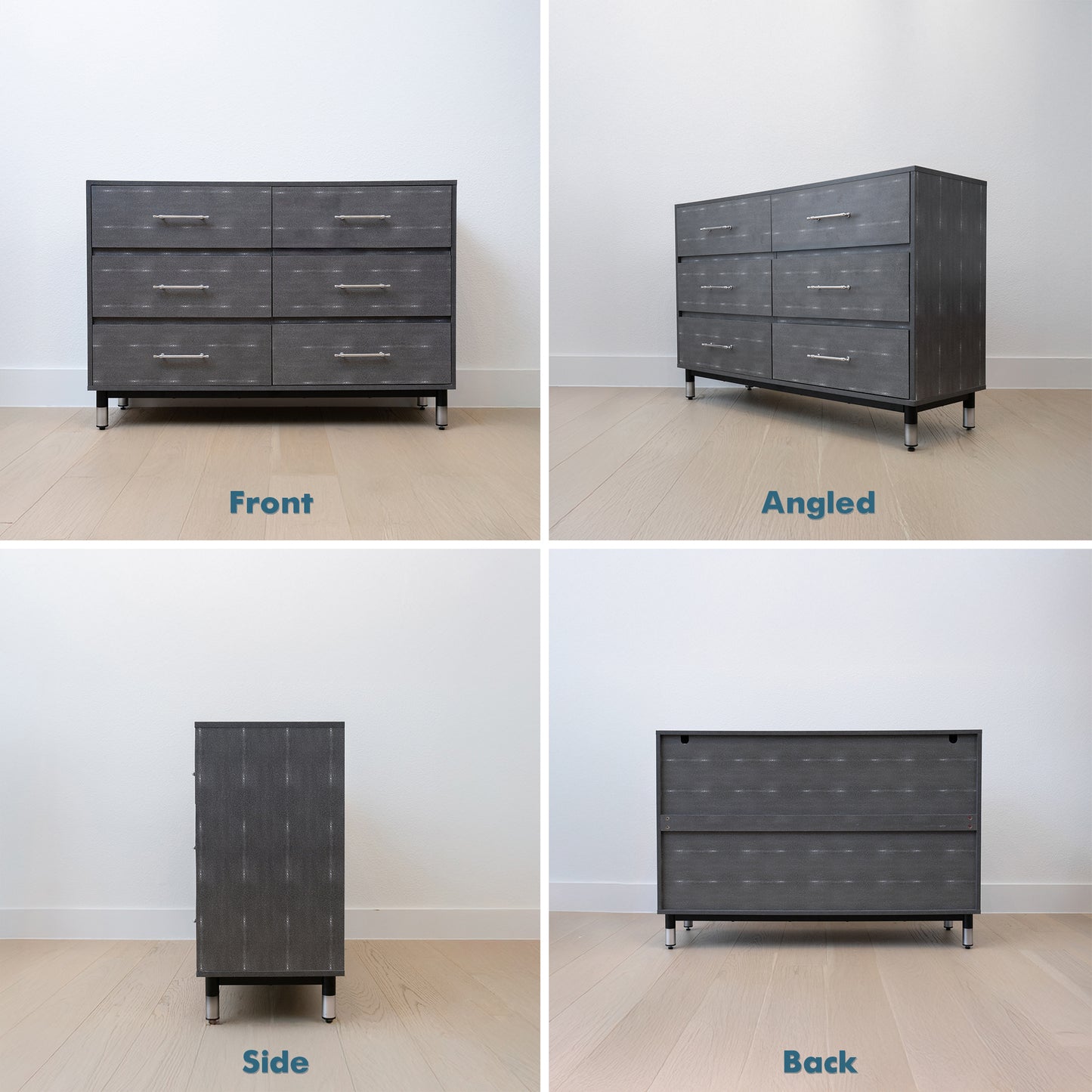 Grey Dresser for Bedroom, 6 Drawer Wood Dresser with Modern Storage Organizer, Wide Chest of Drawers for Clothes, Closet, Living Room