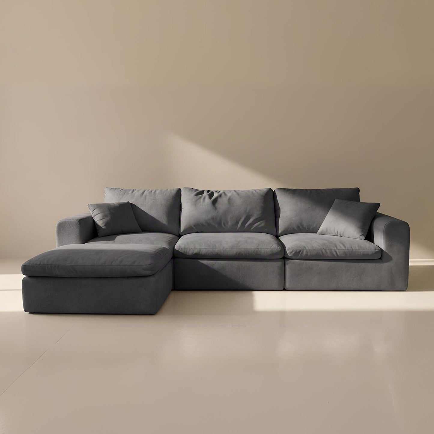 Modular Sectional Boneless Couch, Oversized Cloud Sofa with High Back Pillows, No Assembly Required Couches for Living Room & Apartment, Comfy Seating for Families & Renters, Beige