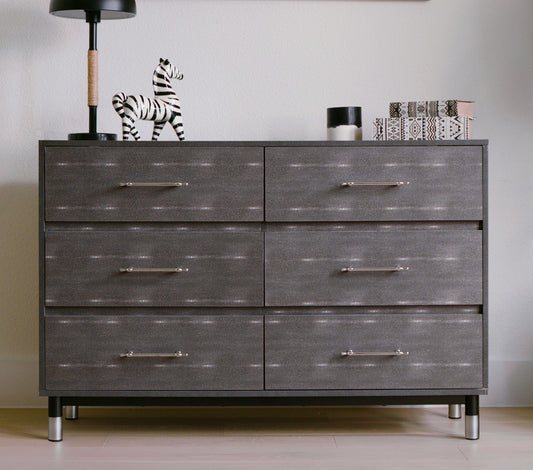Grey Dresser for Bedroom, 6 Drawer Wood Dresser with Modern Storage Organizer, Wide Chest of Drawers for Clothes, Closet, Living Room