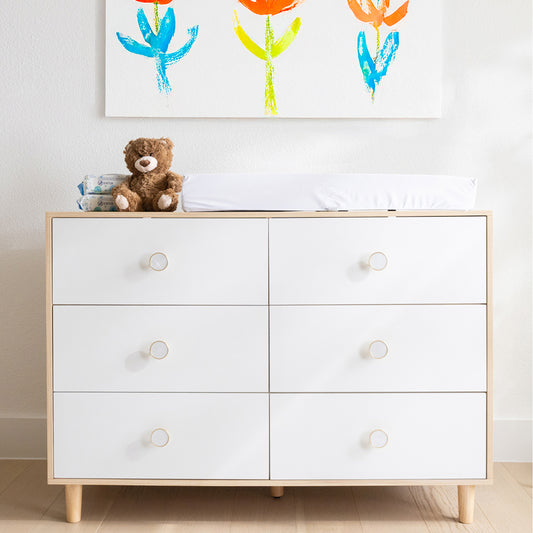 Baby Dresser for Nursery, Kids, and Bedroom – 6 Drawer White Wood Dresser with Solid Wood Legs, White, Storage for Clothes and Baby Essentials