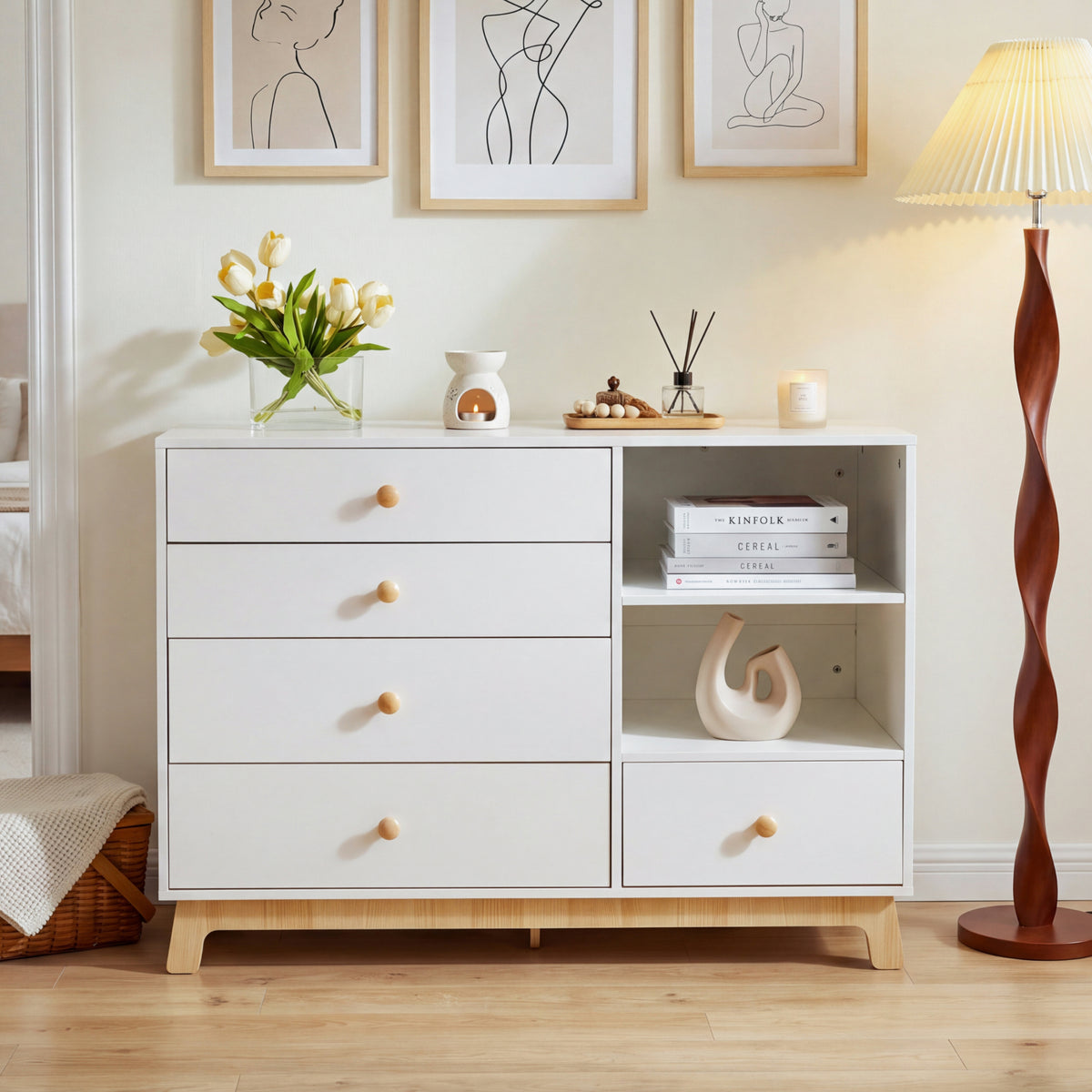 White Baby Dresser with Removable Changing Table Top, for Nursery Kids Room