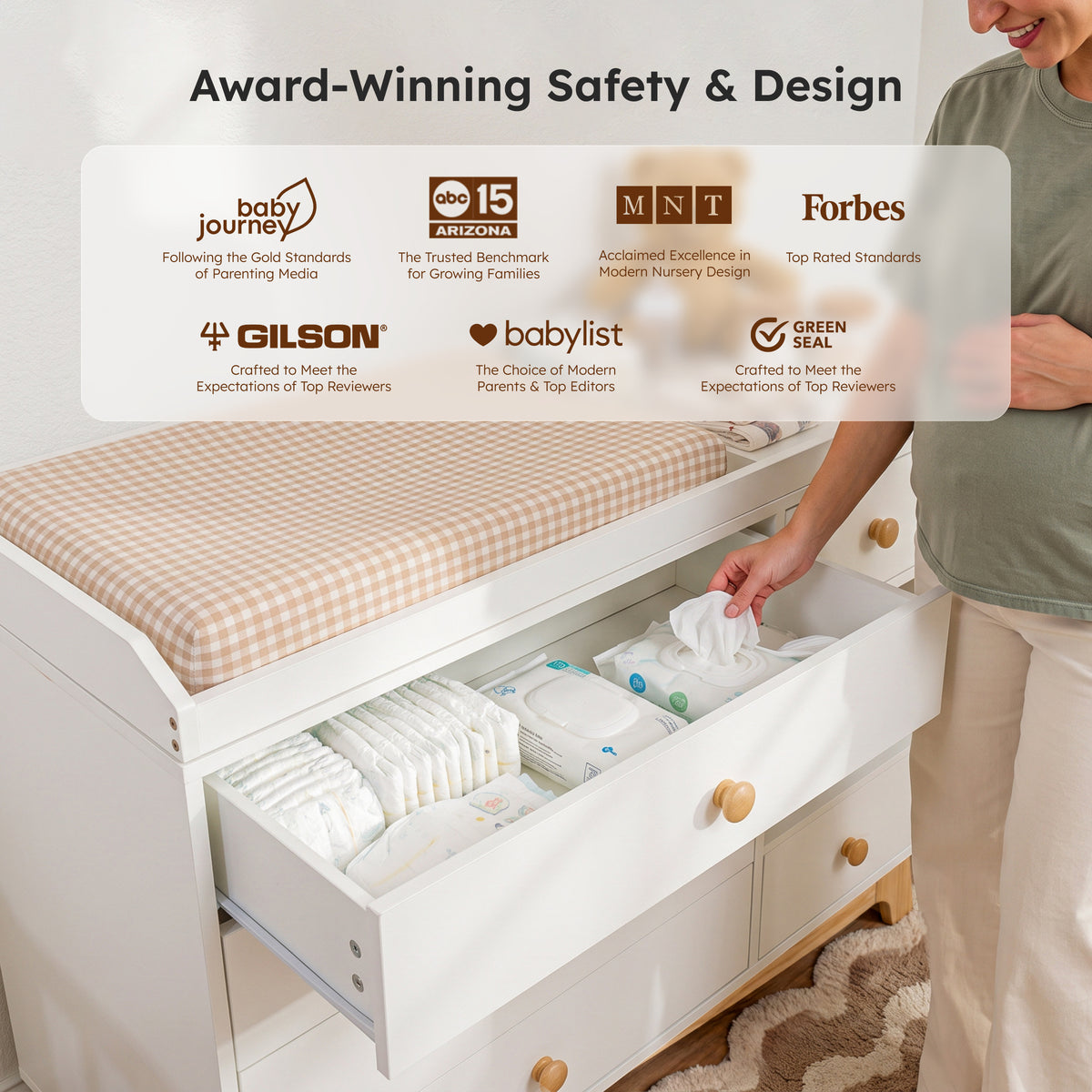 White Baby Dresser with Removable Changing Table Top, for Nursery Kids Room