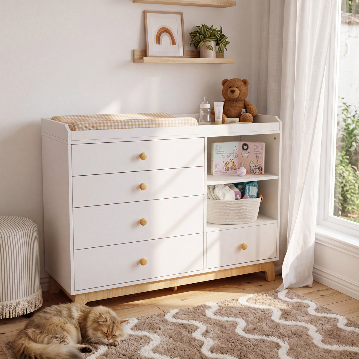 White Baby Dresser with Removable Changing Table Top, for Nursery Kids Room
