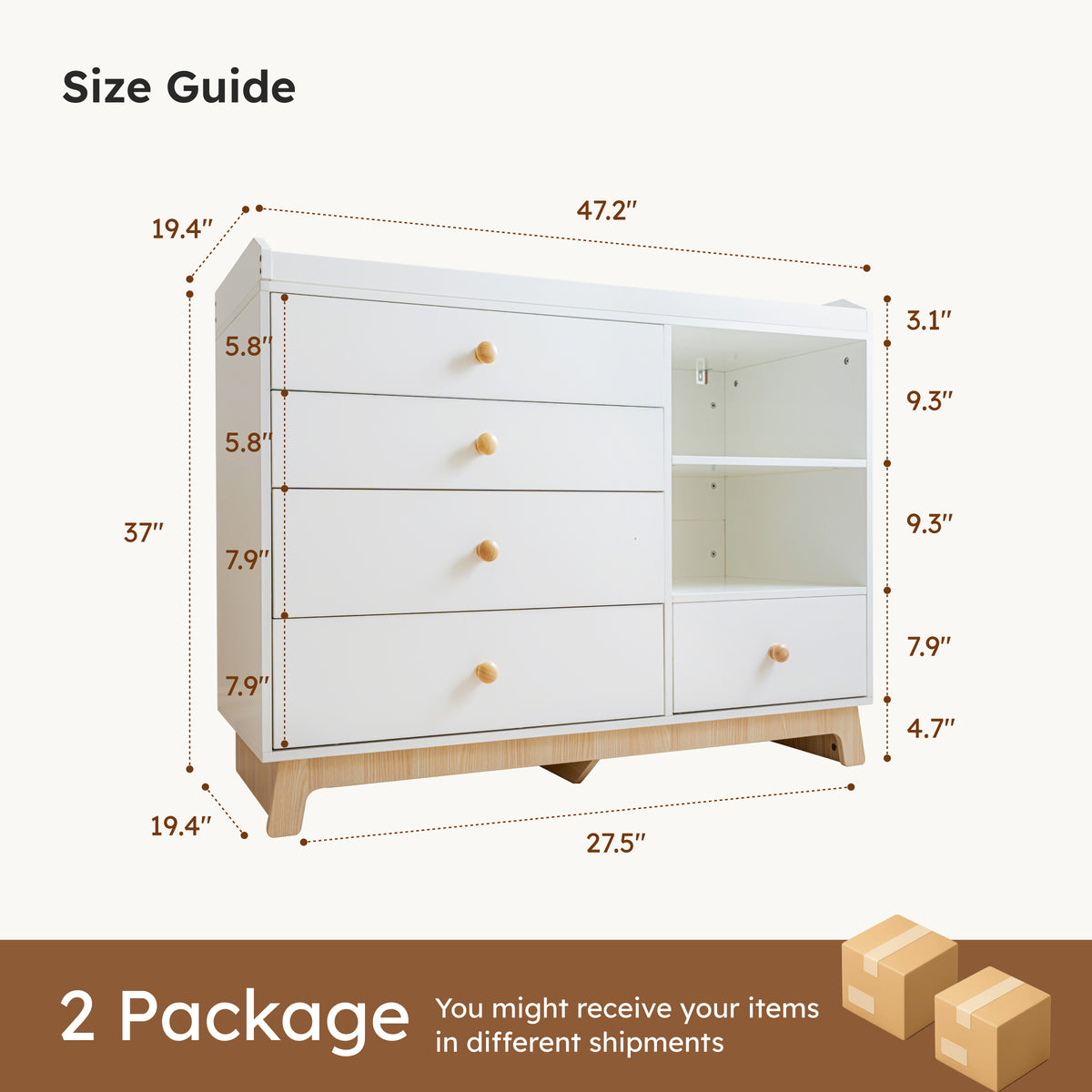 White Baby Dresser with Removable Changing Table Top, for Nursery Kids Room