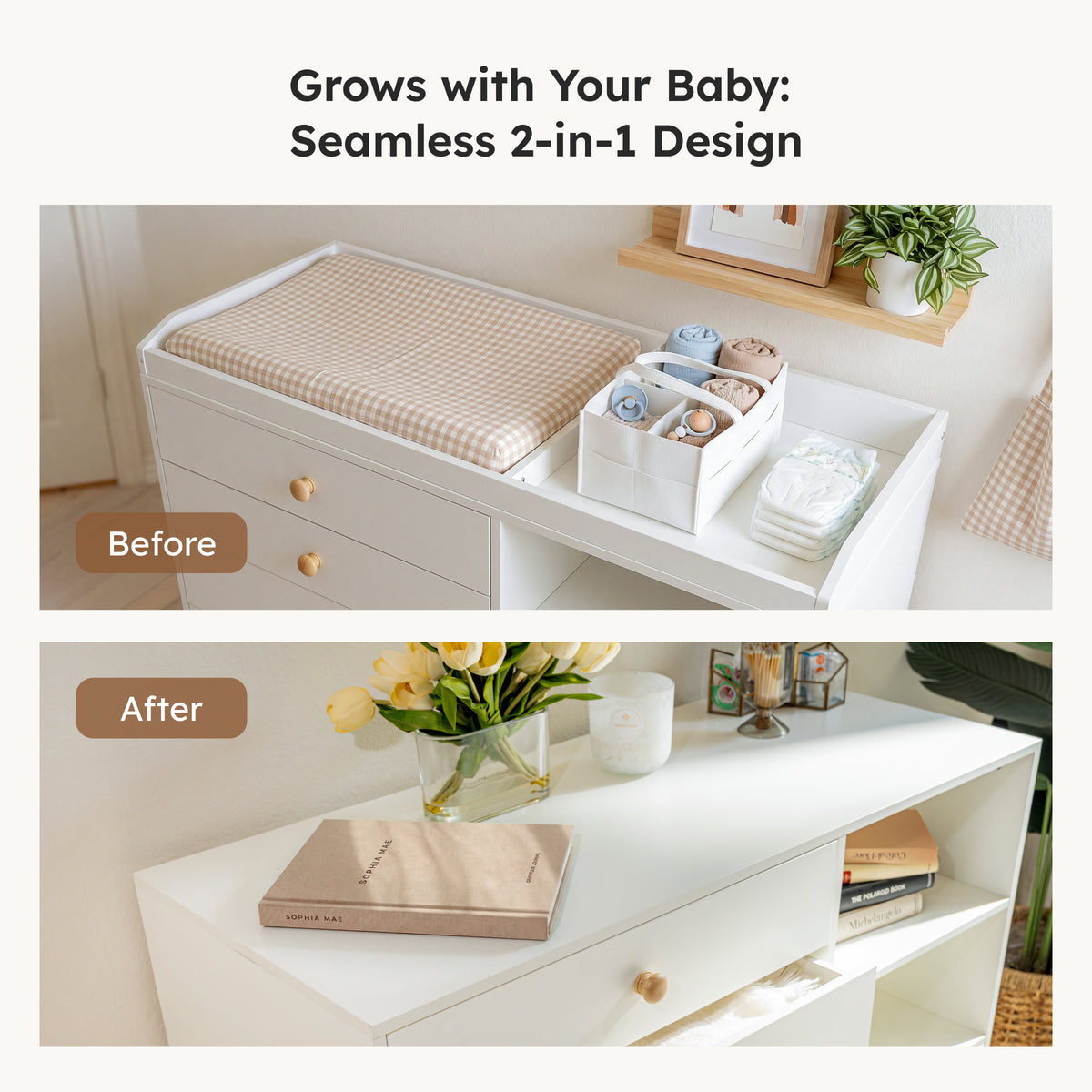 White Baby Dresser with Removable Changing Table Top, for Nursery Kids Room