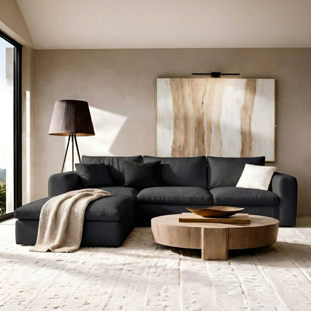 118" Oversized Modular Sectional Couch, Ultra Soft Cloud Sofa with Upgraded High Back, Plush Boneless Couches for Living Room, Comfy Deep Seat Boneless Sofa with Ottoman, No Assembly, Black