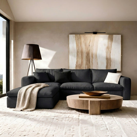 118" Oversized Modular Sectional Couch, Ultra Soft Cloud Sofa with Upgraded High Back, Plush Boneless Couches for Living Room, Comfy Deep Seat Boneless Sofa with Ottoman, No Assembly, Black