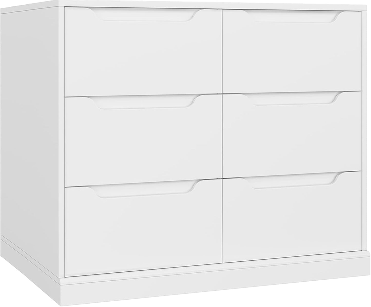 BERRY NEST Modern 6 Chest of Drawers with Storage, Large Wooden Storage Dresser Organizer with Cut-Out Handles, White