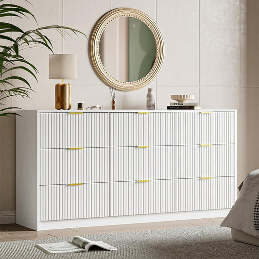 BERRY NEST White 9 Drawer Double Dresser, Modern Chest of Drawers for Bedroom, Living Room, Entryway and Closet