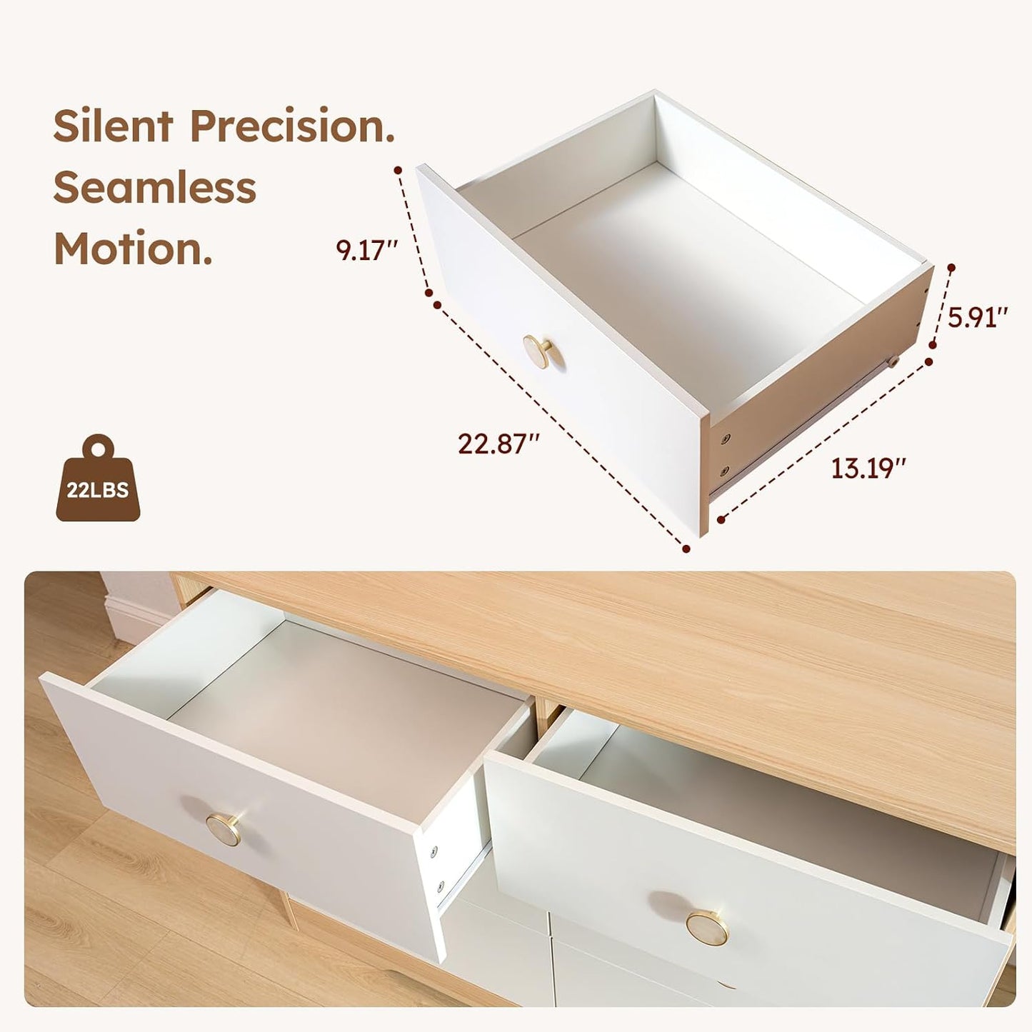 White Dresser for Bedroom, Wood Baby Dresser for Nursery, 6 Drawer Dressers with Sturdy Base, Modern Closet Dresser for Clothes and Baby Essentials