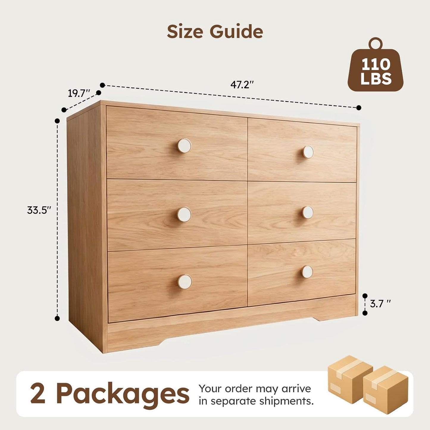 Wood Dresser for Bedroom, Modern Baby Dresser for Nursery, Large 6 Drawer Closet Dresser for Clothes, Sturdy Storage Chest of Drawers
