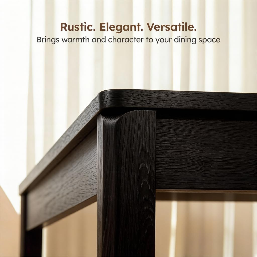 Farmhouse Dining Table, 70" Rectangular Kitchen Table for 4–6 People with Rounded Corners, Modern Dining Room Table for Family Gatherings, Easy Assembly, Black