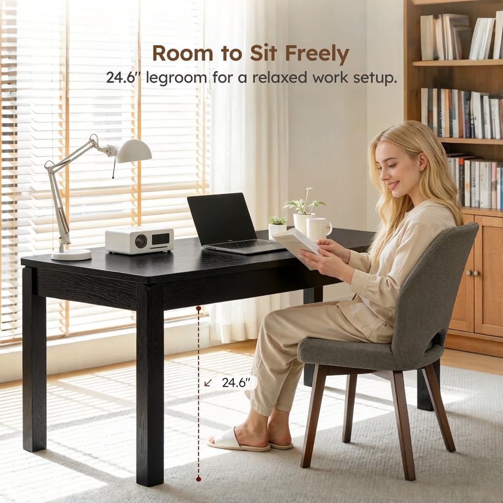 Farmhouse Dining Table, 70" Rectangular Kitchen Table for 4–6 People with Rounded Corners, Modern Dining Room Table for Family Gatherings, Easy Assembly, Black