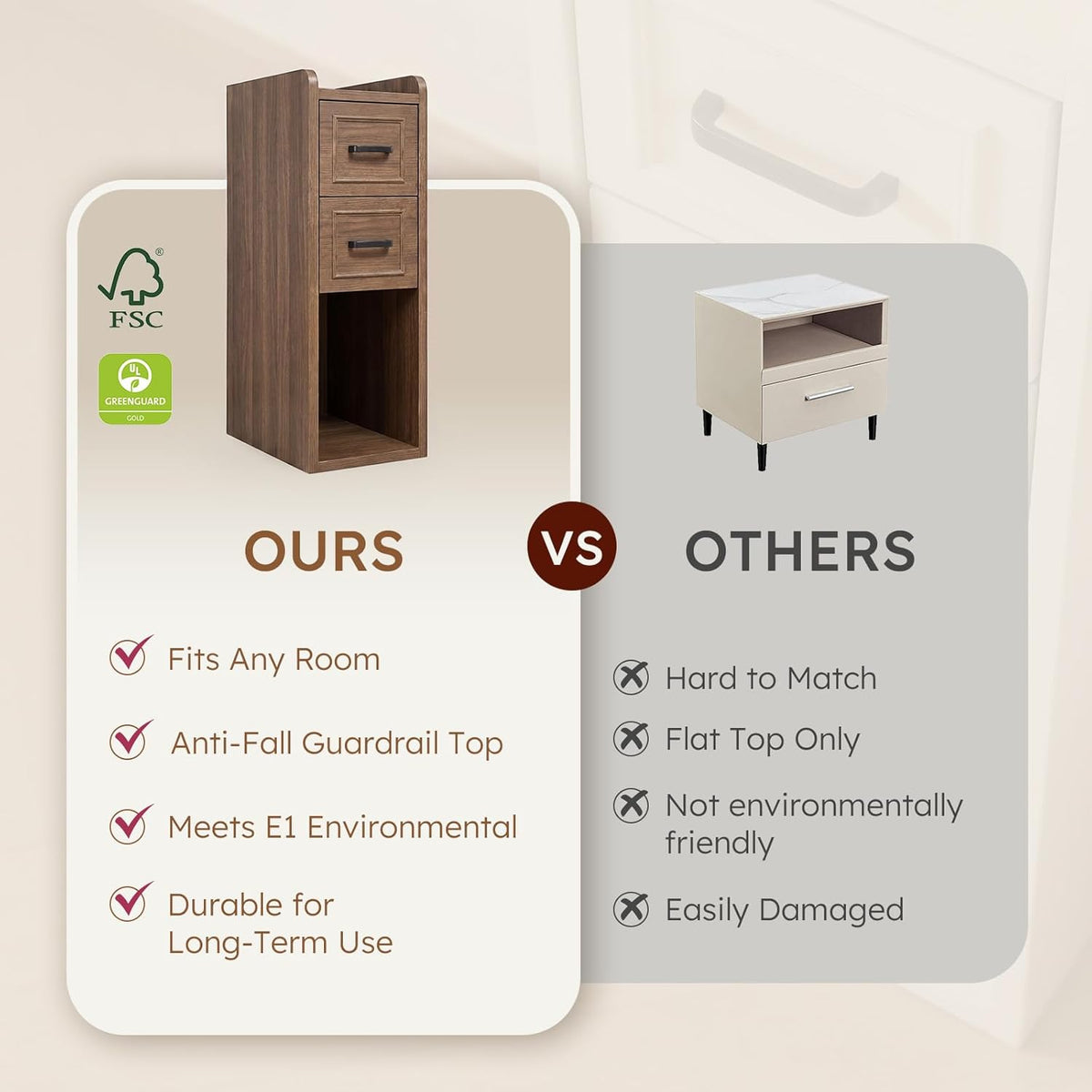 Narrow Nightstand, Skinny Wood Bedside Table, Slim End Table, Walnut
