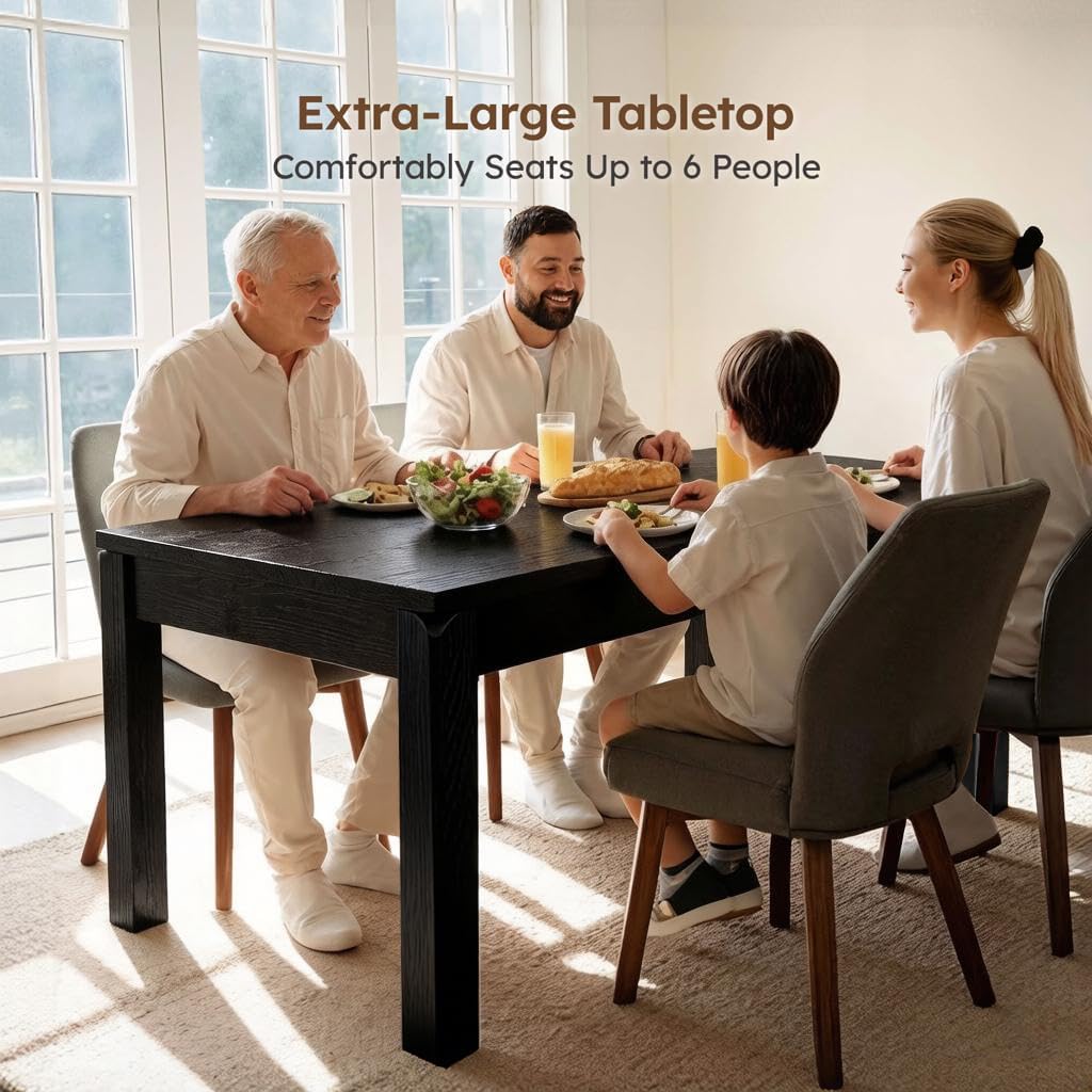 Farmhouse Dining Table, 70" Rectangular Kitchen Table for 4–6 People with Rounded Corners, Modern Dining Room Table for Family Gatherings, Easy Assembly, Black