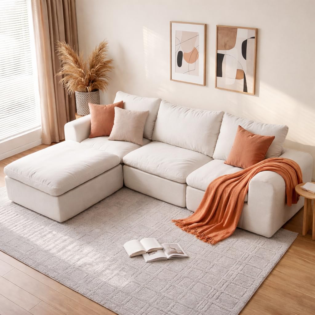 118" Modern Modular Sectional Sofa, Cloud Couch with Ergonomic High Back Support, Deep Seat Comfy Boneless Sectional Couches for Living Room, Durable Fabric, No Assembly, Dark Gray