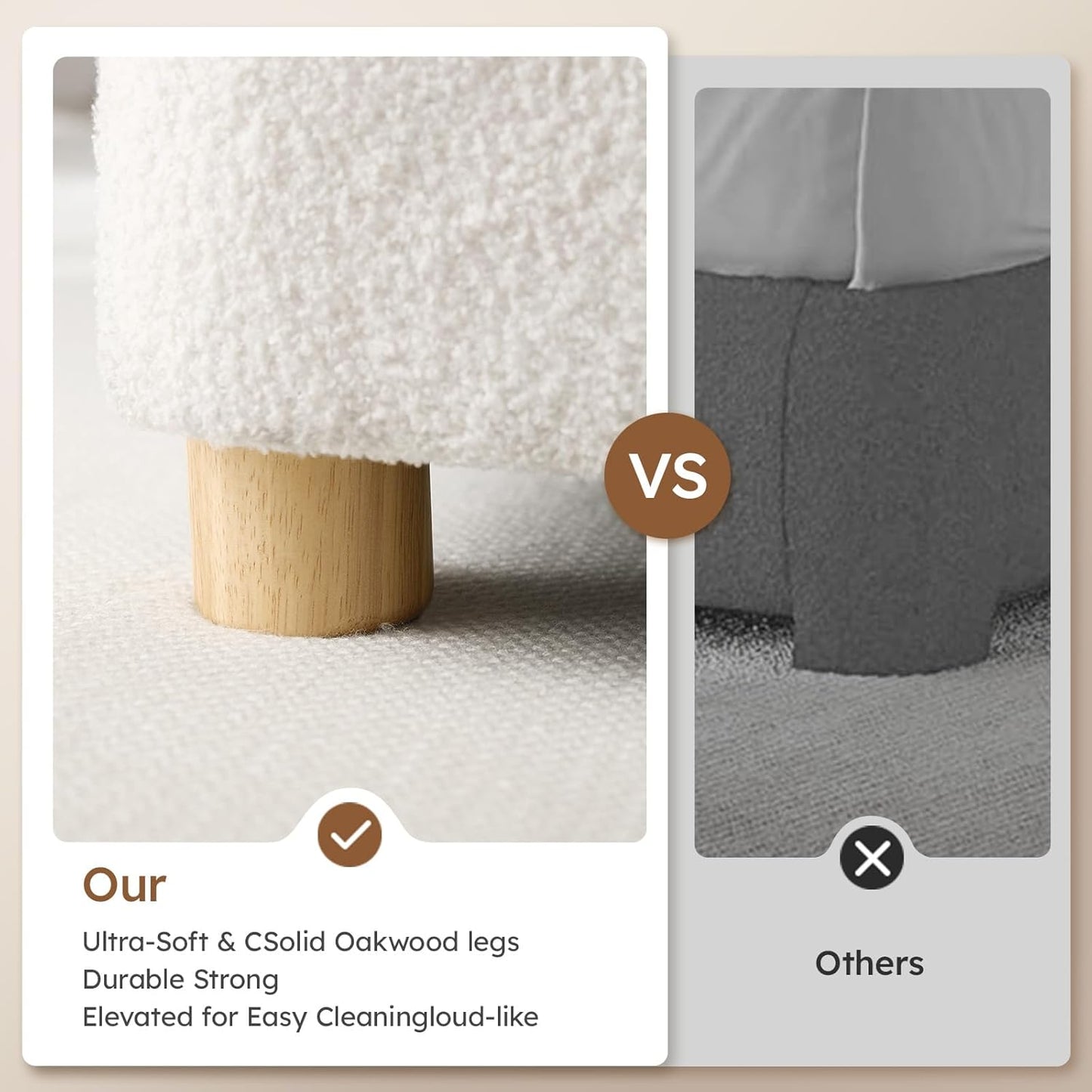 BERRY NEST Queen Size Cloud Bed Frame, Soft Boucle Bed Frame with Adjustable Headboard, Solid Wood Legs, Rounded Corners Design & Easy Assembly – Modern Platform Bed,Cream