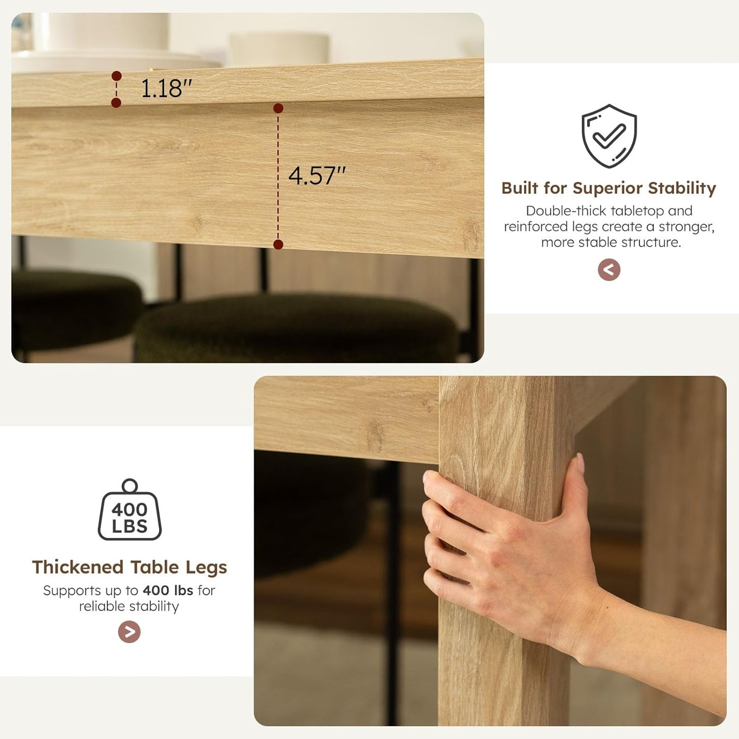 Farmhouse Dining Table, 70" Rectangular Wooden Kitchen Table for 4–6 People, Modern Dining Table & Home Office Desk for Family Gatherings and Study, Easy to Clean, Rustic