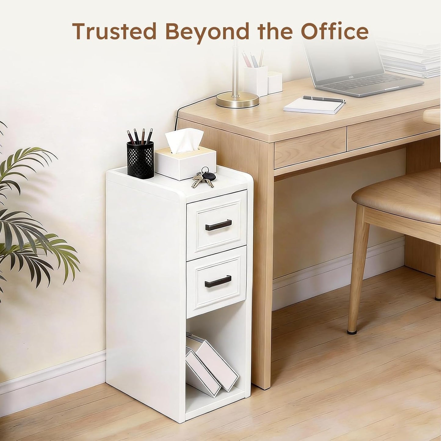 Narrow White Nightstand, Wood Slim Bedside Tables for Small Bedroom, Modern End Table with Drawers, Perfect for Apartments, Rente