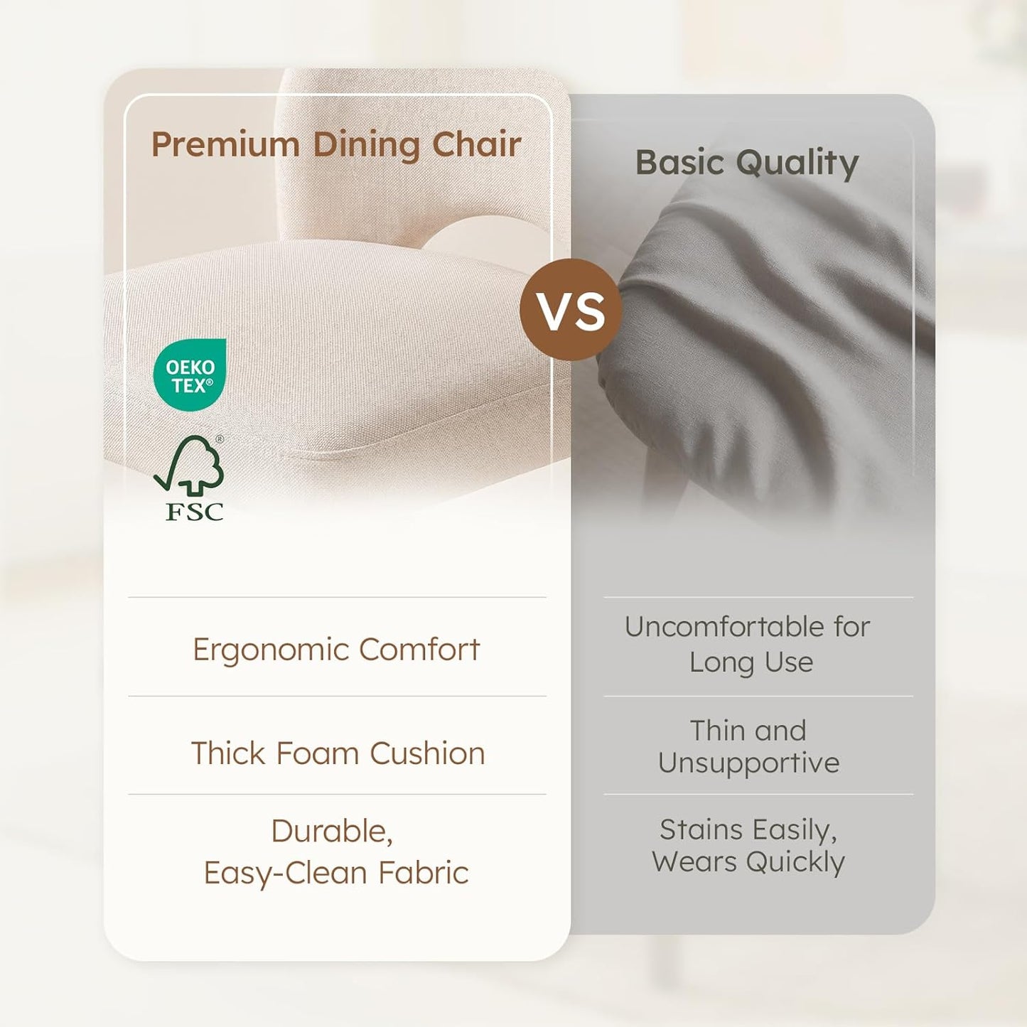 Dining Chairs Set of 2 – Modern Upholstered Kitchen Chairs (Sillas de Comedor) with Unique Cutout High Back & Wood Legs, Farmhouse Dinner Chair for Kitchen, Dining Room, or Living Room, Beige