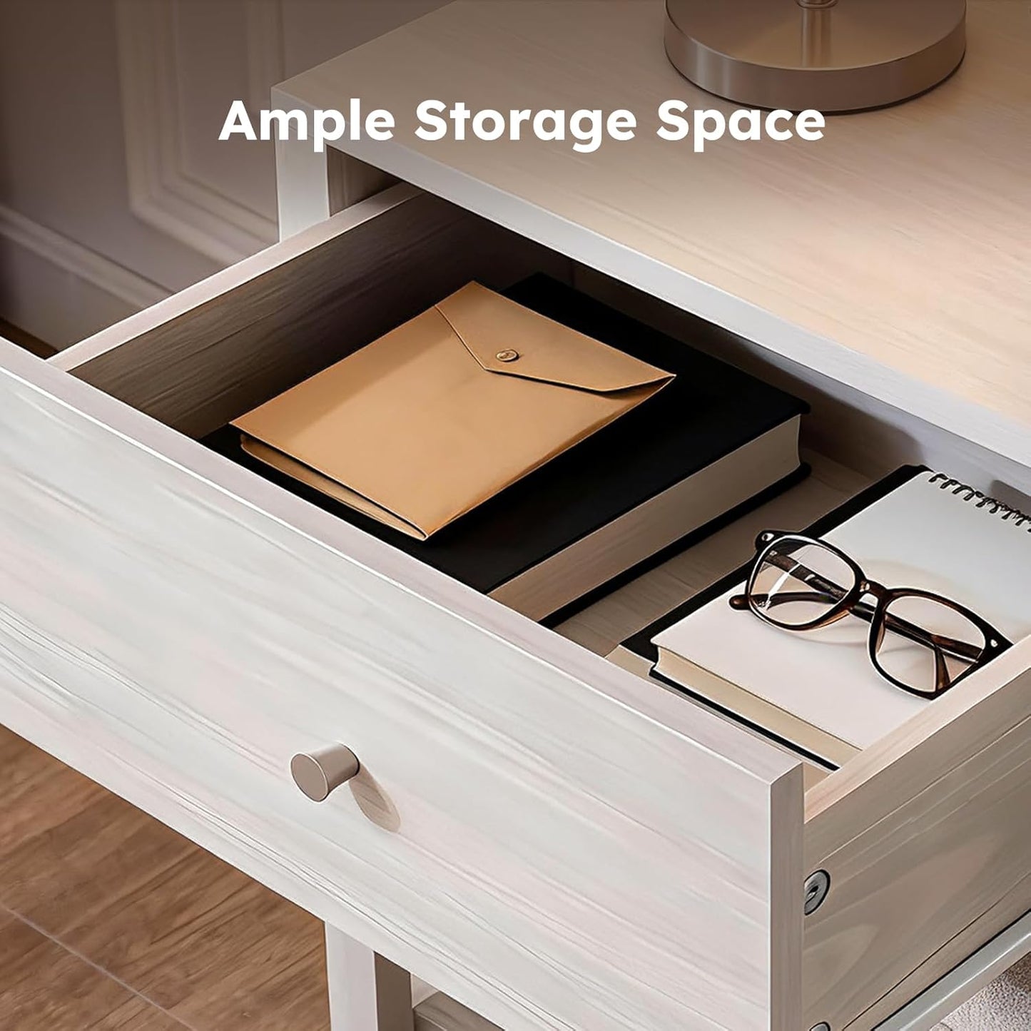 White Nightstand Set of 2, Modern Nightstand Bedside Table with Drawer and Large Storage Shelf, End Tables Side Tables for Bedroom, Mesa de Noche for Small Spaces