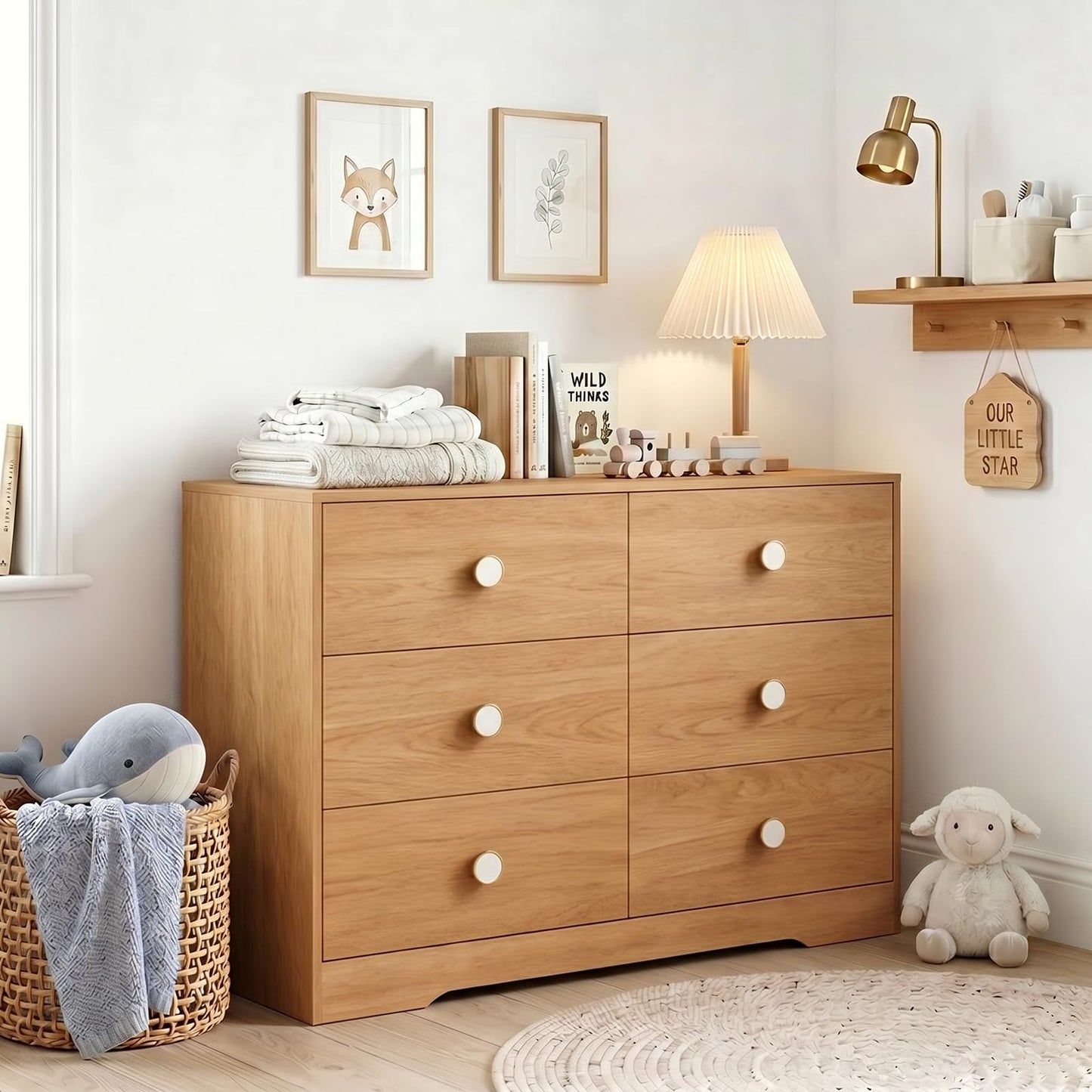 6 Drawer Dresser for Kid Bedroom, Wood Dresser with Sturdy Base, Large Baby Dresser for Nursery, Modern Closet Dresser for Clothes, Green
