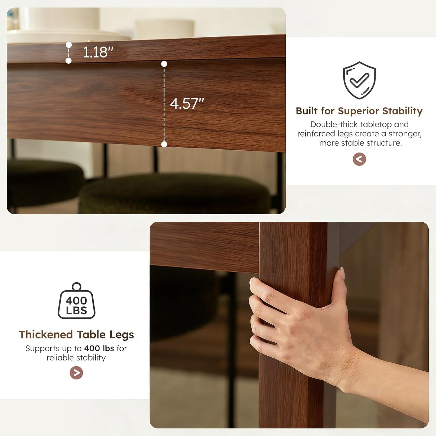 Dining Table, 70 Inch Rectangular Wooden Kitchen Table for 4–6 People, Heavy-Duty Farmhouse Dinner Table for Dining Room, Home Office & Family Gatherings, Easy to Clean, Walnut