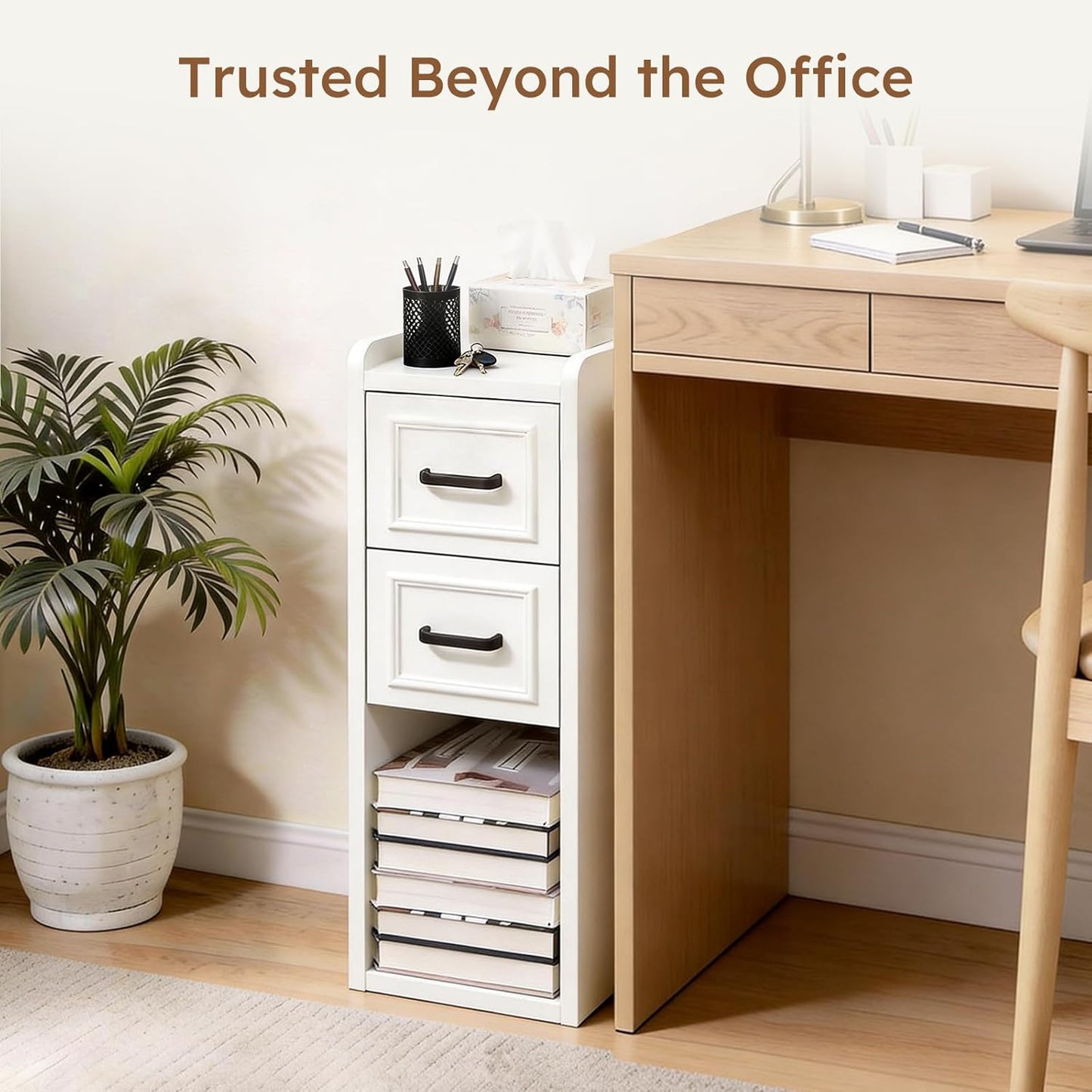 Narrow White Nightstand, Wood Slim Bedside Tables for Small Bedroom, Modern End Table with Drawers, Perfect for Apartments, Rente