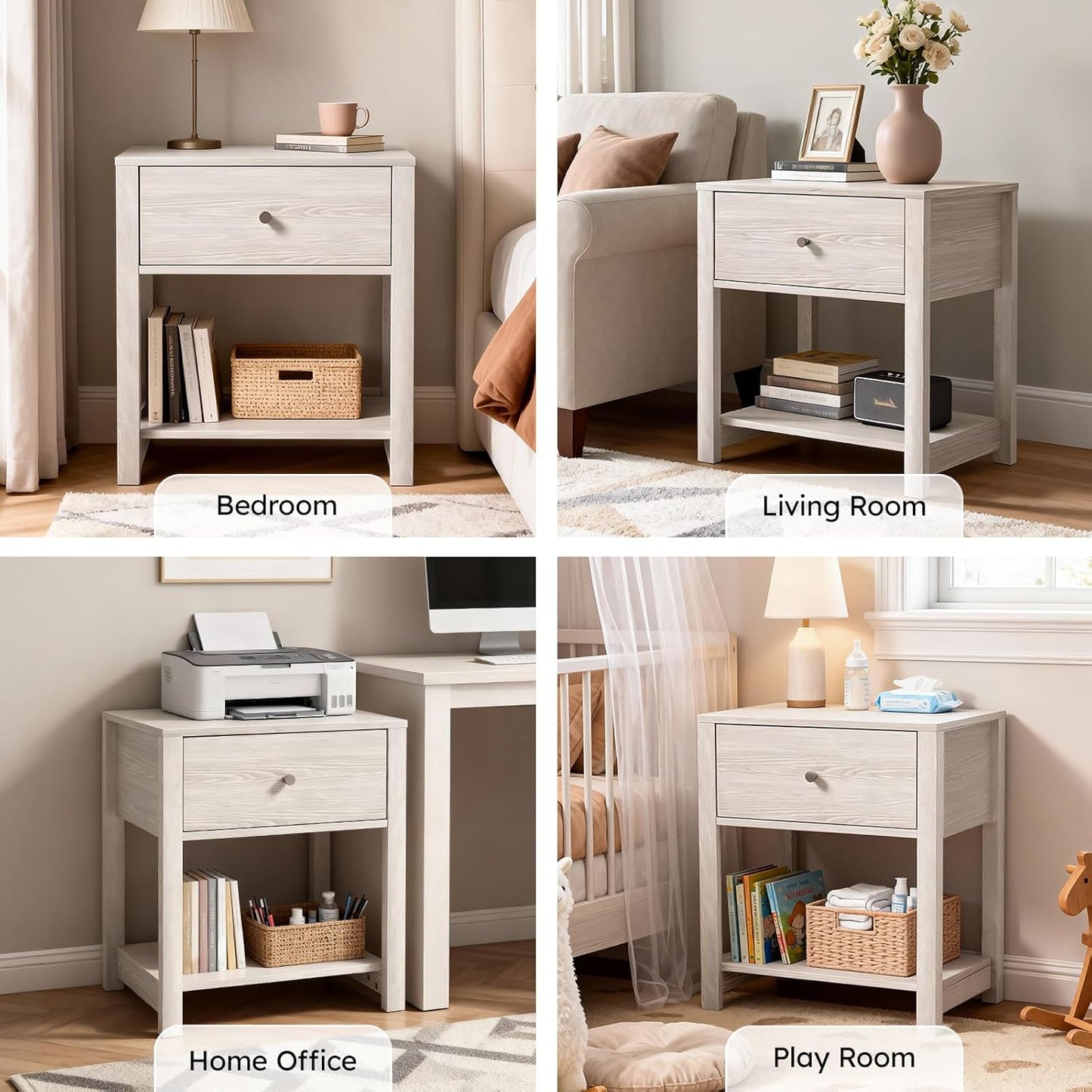 White Nightstand Set of 2, Modern Nightstand Bedside Table with Drawer and Large Storage Shelf, End Tables Side Tables for Bedroom, Mesa de Noche for Small Spaces