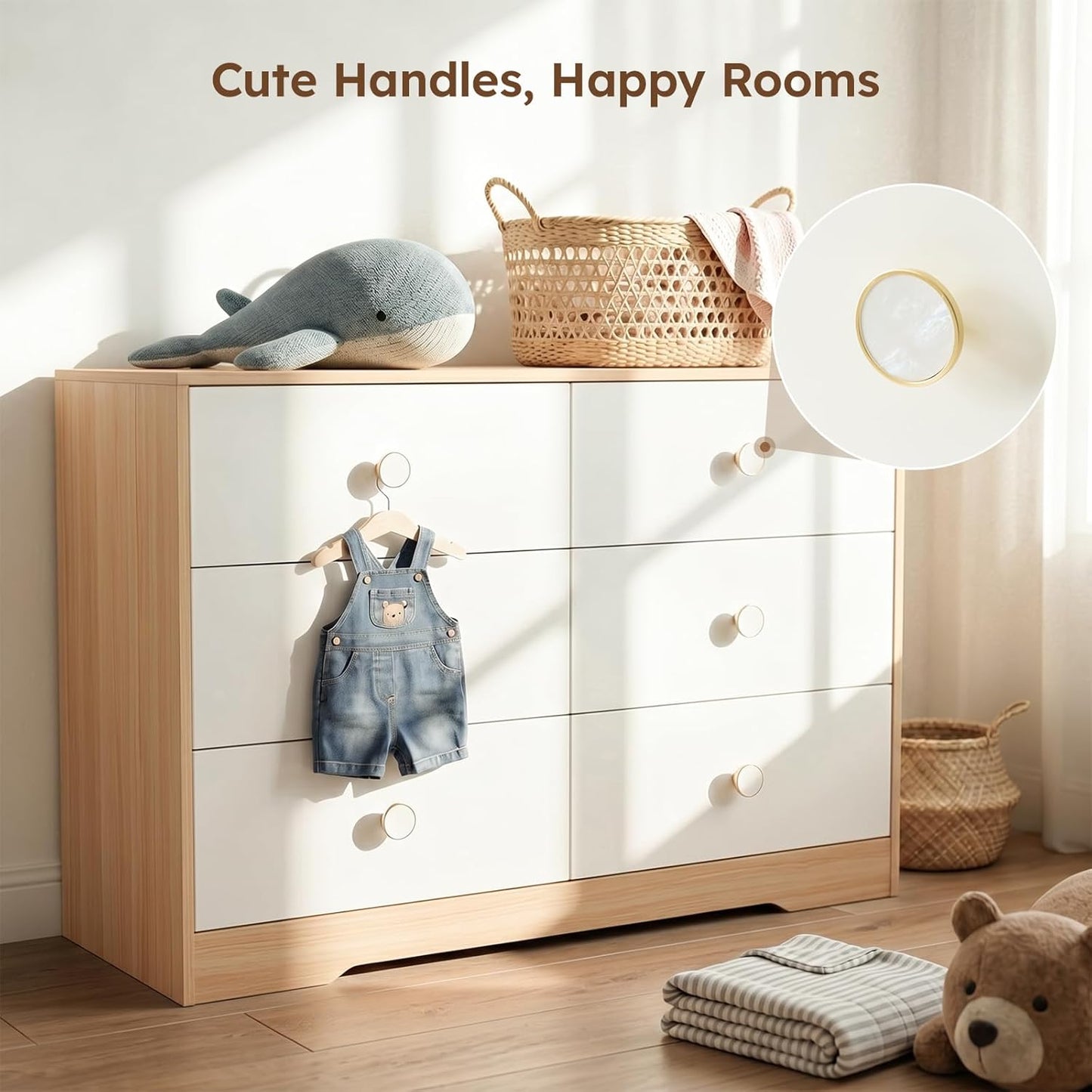 White Dresser for Bedroom, Wood Baby Dresser for Nursery, 6 Drawer Dressers with Sturdy Base, Modern Closet Dresser for Clothes and Baby Essentials
