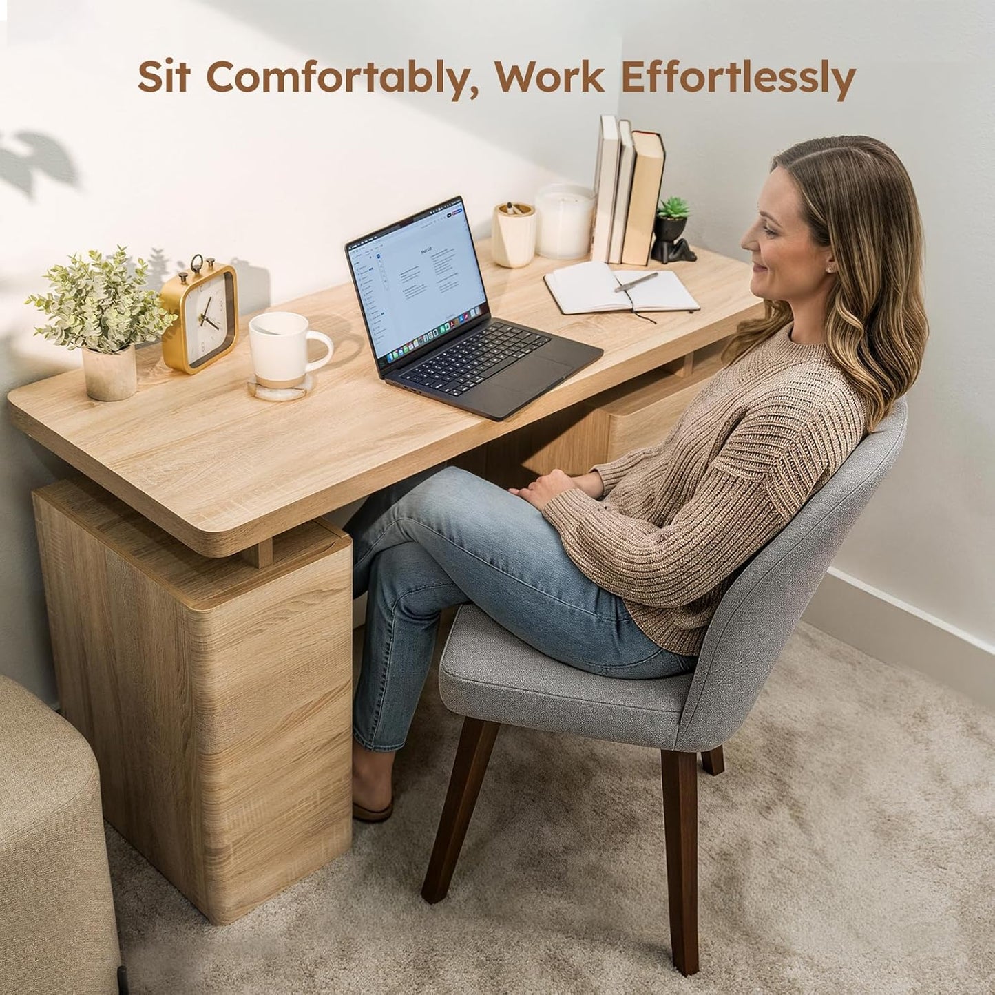 Dining Chairs Set of 2, Modern Upholstered Kitchen Chairs with Unique Cutout High Back & Wood Legs, Comfortable Fabric Side Chair for Dining Room, Living Room Grey