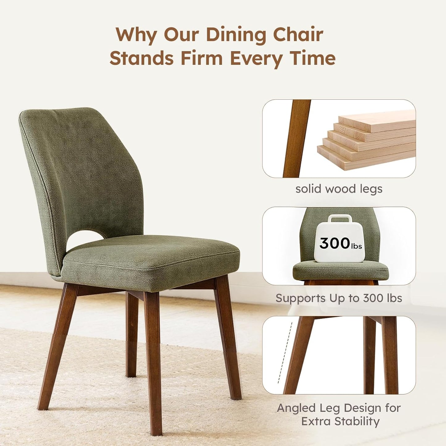 Dining Chairs Set of 4 – Modern Upholstered Kitchen Chairs (Sillas de Comedor) with Unique Cutout High Back & Wood Legs, Farmhouse Dinner Chair for Kitchen, Dining Room, or Living Room, Green