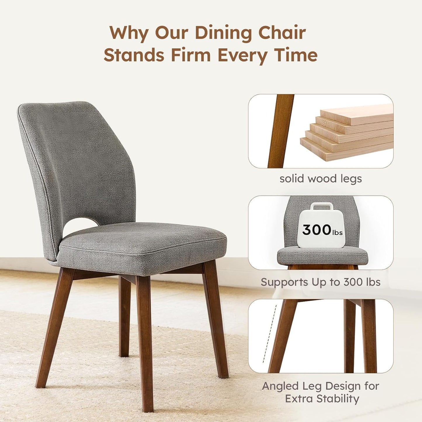 Dining Chairs Set of 4, Modern Upholstered Kitchen Chairs with Unique Cutout High Back & Wood Legs, Comfortable Fabric Side Chair for Dining Room, Living Room Grey