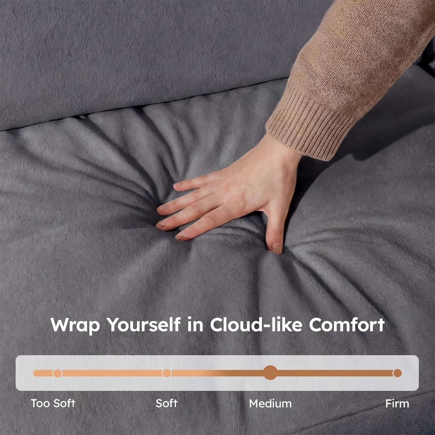 118" Modern Modular Sectional Sofa, Cloud Couch with Ergonomic High Back Support, Deep Seat Comfy Boneless Sectional Couches for Living Room, Durable Fabric, No Assembly, Dark Gray