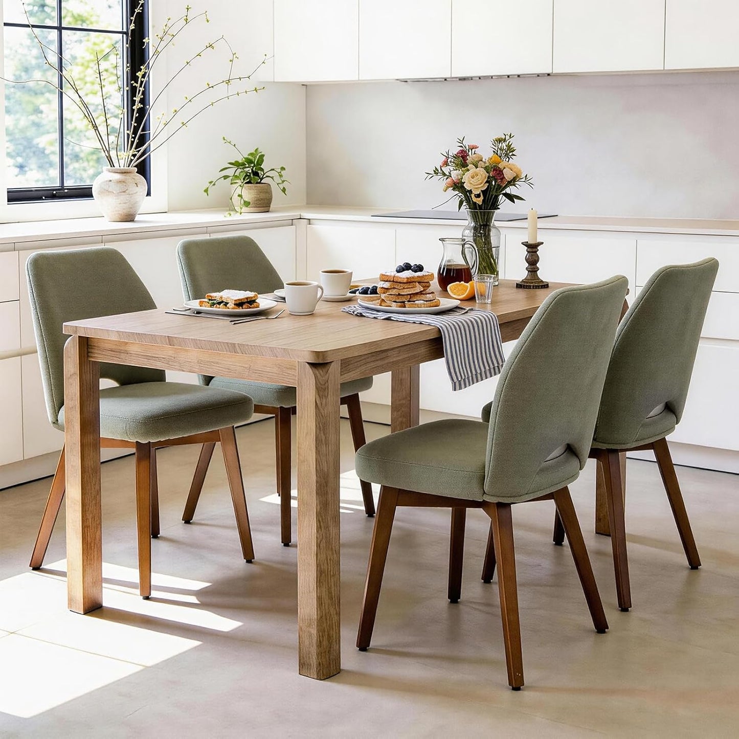 Dining Chairs Set of 4, Modern Upholstered Kitchen Chairs with Unique Cutout High Back & Wood Legs, Comfortable Fabric Side Chair for Dining Room, Living Room Grey