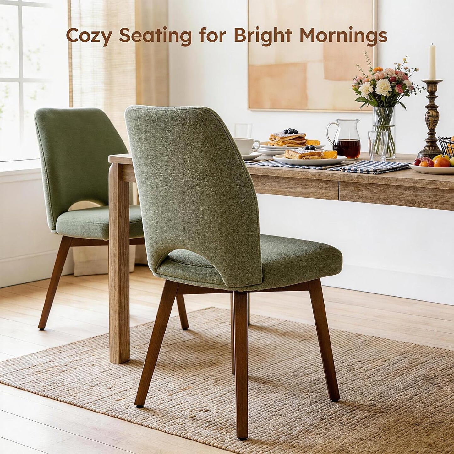 Dining Chairs Set of 4 – Modern Upholstered Kitchen Chairs (Sillas de Comedor) with Unique Cutout High Back & Wood Legs, Farmhouse Dinner Chair for Kitchen, Dining Room, or Living Room, Green