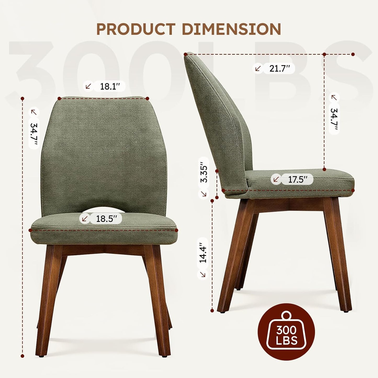 Dining Chairs Set of 4 – Modern Upholstered Kitchen Chairs (Sillas de Comedor) with Unique Cutout High Back & Wood Legs, Farmhouse Dinner Chair for Kitchen, Dining Room, or Living Room, Green