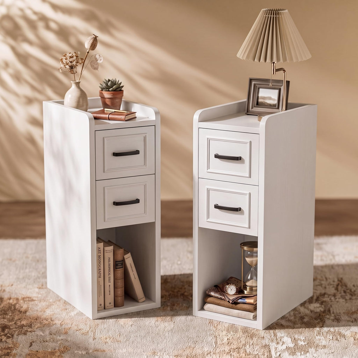 Narrow Nightstand, Skinny Wood Bedside Table, Slim End Table, Walnut