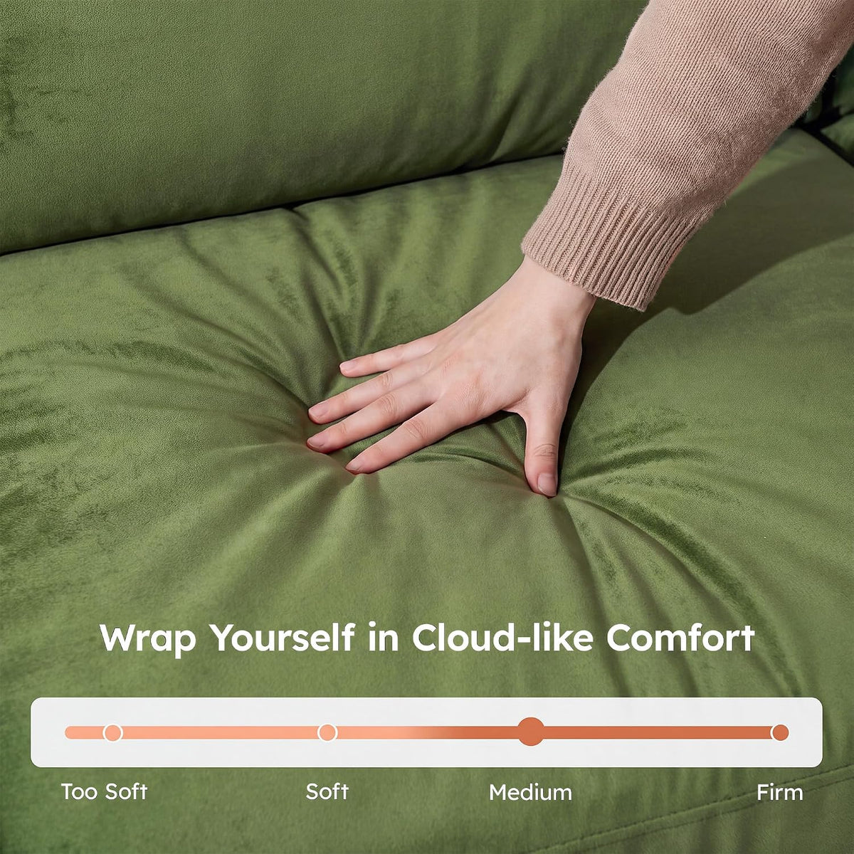 119" Modular Sectional Cloud Sofa, No Assembly Boneless Couch with Ottoman, Green