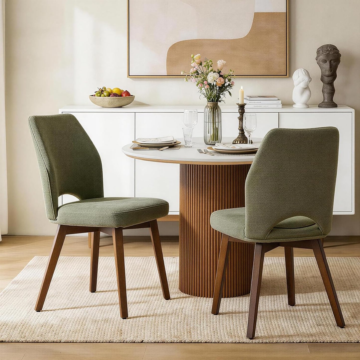 Dining Chairs Set of 4, Modern Upholstered Kitchen Chairs with Unique Cutout High Back & Wood Legs, Comfortable Fabric Side Chair for Dining Room, Living Room Grey