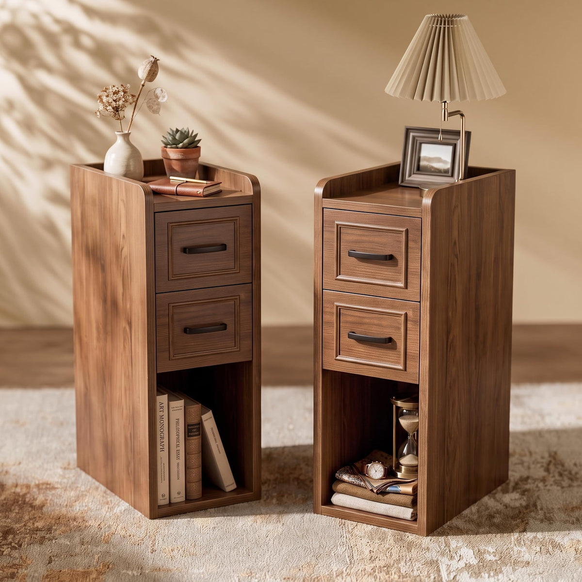 Narrow Nightstand, Skinny Wood Bedside Table, Slim End Table, Walnut
