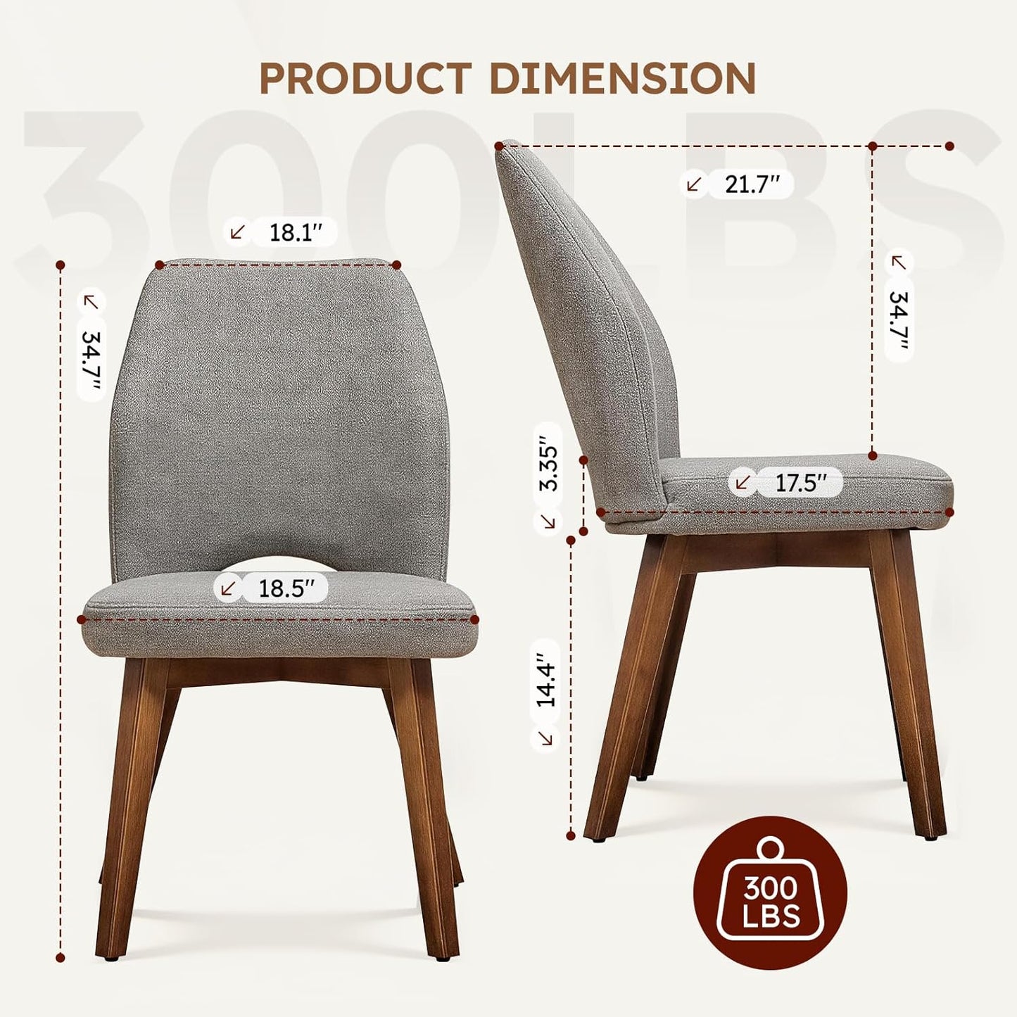 Dining Chairs Set of 2, Modern Upholstered Kitchen Chairs with Unique Cutout High Back & Wood Legs, Comfortable Fabric Side Chair for Dining Room, Living Room Grey